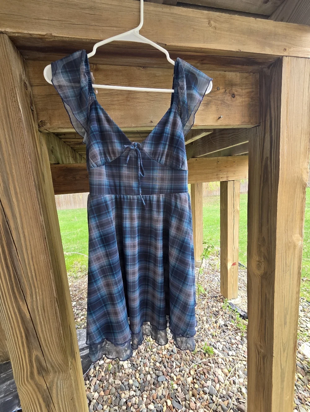 Wild fable Teal Plaid Mini Dress with Flutter Sleeves - Picture 2 of 6